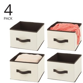 mDesign Fabric Bin for Cube Organizer - Foldable Cloth Storage Cube - Collapsible Closet Storage Organizer - Folding Storage Bin for Clothes and More - Jane Collection - 4 Pack - Cream/Espresso Brown