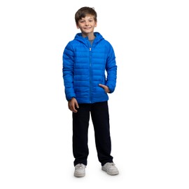 Lands' End Kids Packable Hooded Down Puffer Jacket Coat, Nautical Blue, X-Small