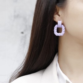 RUOFFETA Rectangle Earrings for Women, Acrylic Square Earrings Twisted Geometric Statement Earrings (Aqua)