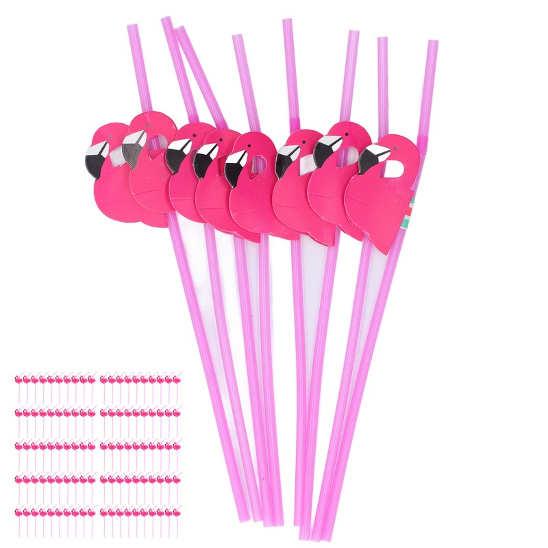 100Pcs Flamingo Drinking Straws Cute Pattern Environmentally Friendly Bendable Cocktail