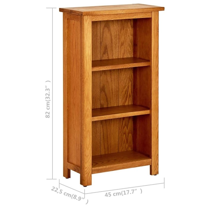 vidaXL Bookcase, Freestanding, 3-Shelf, Brown, Solid Oak Wood and MDF,