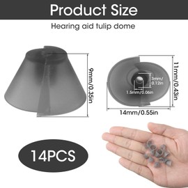 14 Counts Hearing Aid Tulip Domes Universal Replacement, Hearing Amplifier Ear Kit Tips Fit Standard Receiver BTE RIC, Dark Gray Split Ear Rub Piece Comfortable Perfect for Open Air