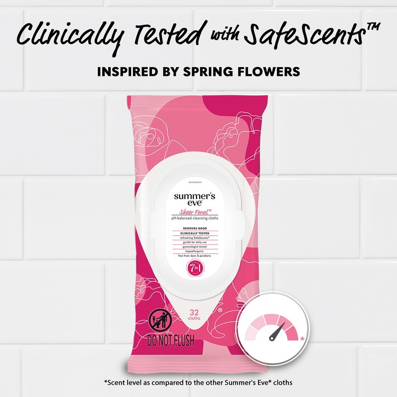 Summer's Eve Sheer Floral Daily Refreshing Feminine Wipes, Removes Odor,