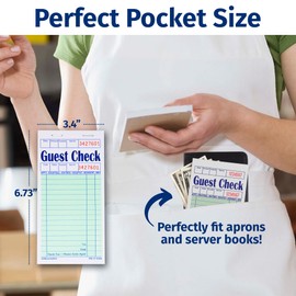 GORILLA SUPPLY [5000] Gorilla Supply Guest Check Book 3.4" x 6.73" Server Notepads Order Pad for Waiter and Waitress, Bond Single Part Perforated Checks, Green, 5000 (5 pkg x 100 Checks x 10 Books)