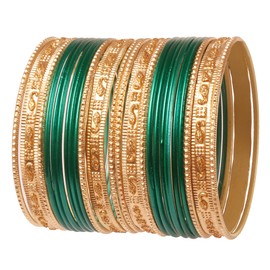 Touchstone New Colorful 2 Dozen Bangle Collection Indian Bollywood Alloy Designer Jewelry Special Large Size Bangle Bracelets Set of 24 in Gold Tone for Women.