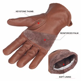 NBLEAGLO Retro Leather Work Gloves for Construction Yard Gardening with Reinforced Palm for Men and Women