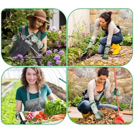 WANCHI Gardening Gloves for Women, Comfortable Floral Long Sleeve Garden Gloves for Gardening and Outdoor Work, Durable Leather Long Gardening Gloves, Great Gift Ideas for Ladies, Green Print (Large)