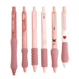 MOZXIRZ 6 Pcs Gel Pens Cute Pink Retractable Pens Soft Grip Pen 0.5mm Black Ink Pen Writing Pens Office School Supplies for Girls Boys Women Men (Pink)