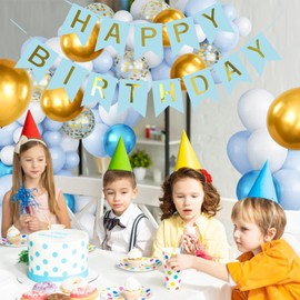 Macaron Balloons Birthday Decoration Set, Macaron Blue Golden Birthday Decoration Happy Birthday Decoration Banner Party Decoration Birthday Set with Balloons for Girls Boys Decorations (BL)