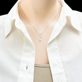 Very Tiny Delicate and Dainty Sterling Silver Ichthus Christian Fish Symbol Necklace, Christmas Baptism or Easter Gift Necklace (14 inches plus 2-inch extender)
