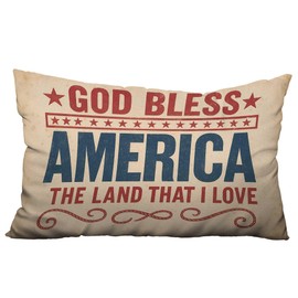 FAVDEC Patriotic Throw Pillow Cover – “God Bless America, The Land That I Love” – Vintage Farmhouse Style Decorative Cushion Case for Sofa, Couch, or Bed – 12x20 Inch,Cover only