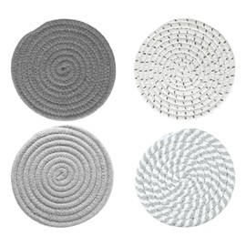 4 Piece Coasters, Cotton Thread Fabric Mat, Hot Pot Tray, Round Hot Pot Holder, Absorbent Hot Pot Holder, Round Table Mat, Handwoven Coaster