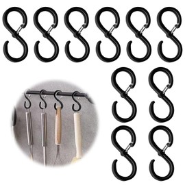 10pcs Large S Hooks for Hanging Heavy Duty, Black S Hook with Safety Buckle Pragmatic S Shaped Hanging Hooks Suitable Diameter up to 3.2cm for Kitchen Bathroom Bedroom Utensils Clothes Towels(9.2cm)