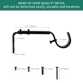 Adjustable Curtain Rod Brackets, 2 Pcs Premium Rod Brackets for Wall, Curtain Rod Holder, Drapery Rod Holders Hardware Window Curtain Rod Support Hanger for 7/8 or 1-Inch Rod (Black)