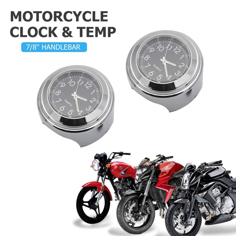 TOTMOX 2pcs 7/8 Inch Motorcycle Handlebar Clock and Thermometer Universal