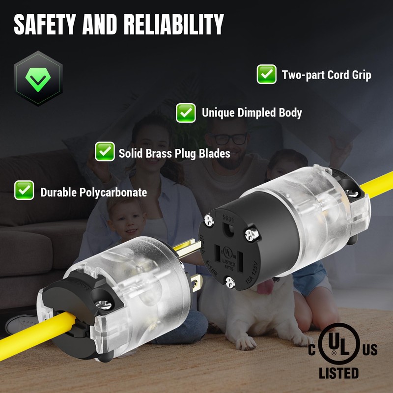 Yomiuwo Lighted Plug and Connector Set, Straight Blade Cord End