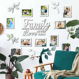 Family Tree Wall Decal Acrylic 3D DIY Mirror Sticker Photo Frames Removable Wall Art Decals Home Decorations for Living Room Bedroom Kitchen Dining Office, 47 x 47 Inch(Silver)