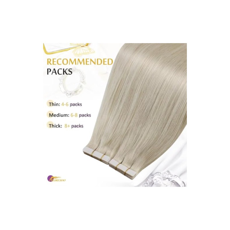 Moresoo Tape Extensions Echthaar Blond, Invisible Tape in Extensions 35cm