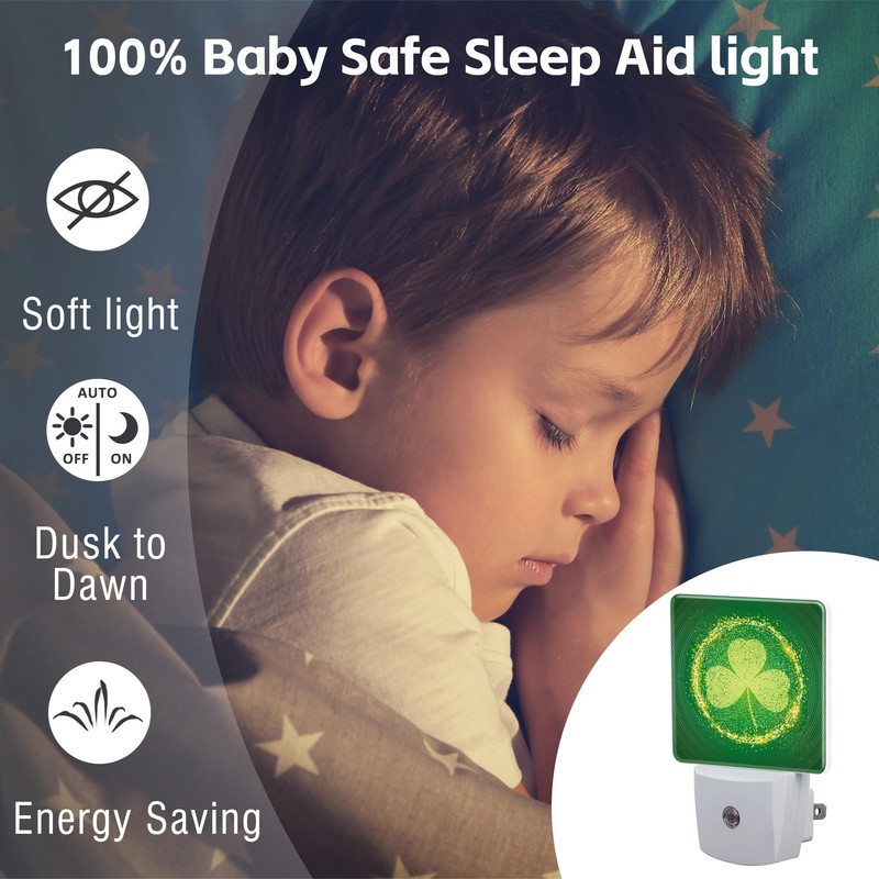sndheke St Patrick's Day Shamrock Night Light Plug into Wall,Green