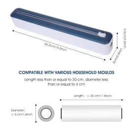 Cling Film Cutter and Dispenser, Iceten Plastic Wrap Dispenser with Cutter, Kitchen Foil Cutter, Foil Cling Film and Kitchen Roll Holder Dispenser for Home Kitchen, Restaurant (5 x 5 x 32 cm-Blue)