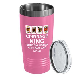 Cribbage Player Pink Edition Viking Tumbler 20oz - Cribbage King - Pinochle Card Game Joke Adult Beer Player Sassy Gambling Gambler
