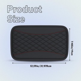 Universal Car Center Console Cushion Pad 19x31cm, Waterproof PU Leather Armrest Cover Protector, Comfortable Non-Slip Armrest Pad for Most Cars, Vehicles,Easy Install Black Interior Accessory