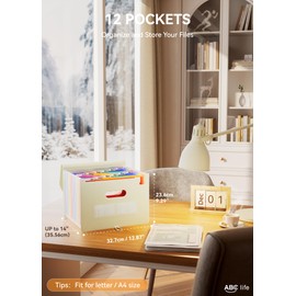 ABC life 12-Pocket Expandable Accordion File Organizer for Monthly Bills & Receipts - Portable A4/Letter Size Document Holder with Colored Tabs - Ideal for Home, Office & Travel Folder- Beige Color