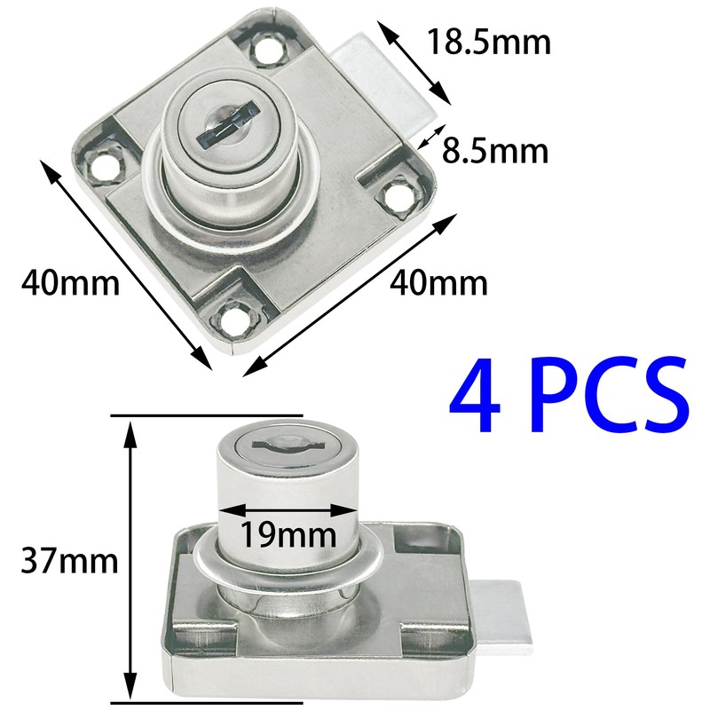 4 PCS Draw Cam Locks with Keys for File Cabinet