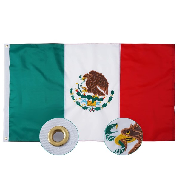 SYII Mexican Flag 12x18 Inch Outdoor, Embroidered Mexico MX Flags