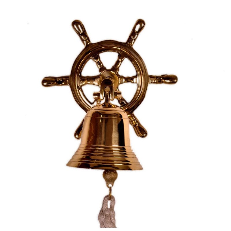 Purpledip Brass Nautical Bell with Captain's Wheel Hook: Unique Pirate