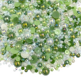 50g Mix Flatback Resin Rhinestones Half Round Pearls Mixed Size 3mm-10mm AB Color Half Pearls Resin Rhinestones for DIY Craft Nail Art Shoes Clothes Tumblers Scrapbooking (Green Series)