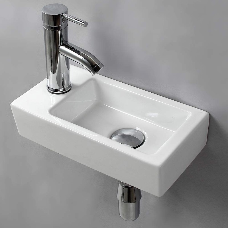 Wall Hung Basin Sink Small Cloakroom Basin Rectangle Ceramic Wash