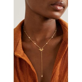 Freekiss Gold Y Necklace for Women Trendy - Dainty Long Sunburst Satellite Chain Lariat Necklace 14K Gold Plated Hypoallergenic Necklace Adjustable Minimalist Womens Jewelry Gift