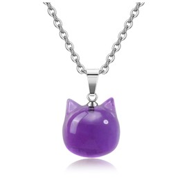 Jovivi Amethyst Cat Crystal Necklace Cute Cat Gifts for Women Cat Lover,Natural Gemstone Crystal Kitty Cat Necklace Crystal Jewellery Gifts for Women Girls Mum Birthday