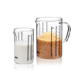 Gefu Messbecher-Set Meti, 2-teilig, für ml, ccm, fl. oz, cups (US), Zucker, Mehl, Reis - Füllvolumen: 1000 ml und 500 ml aus Borosilikatglas