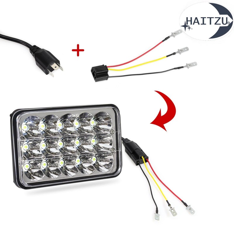 Haitzu 4x6 Headlights Led 4PCS w/H4 Socket Headlamp Compatible with