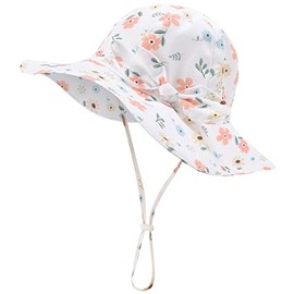 Cute Baby Girl Sun Hat - UPF 50+ Protection, Summer Beach Hat, 12-24 Months, Flower Theme