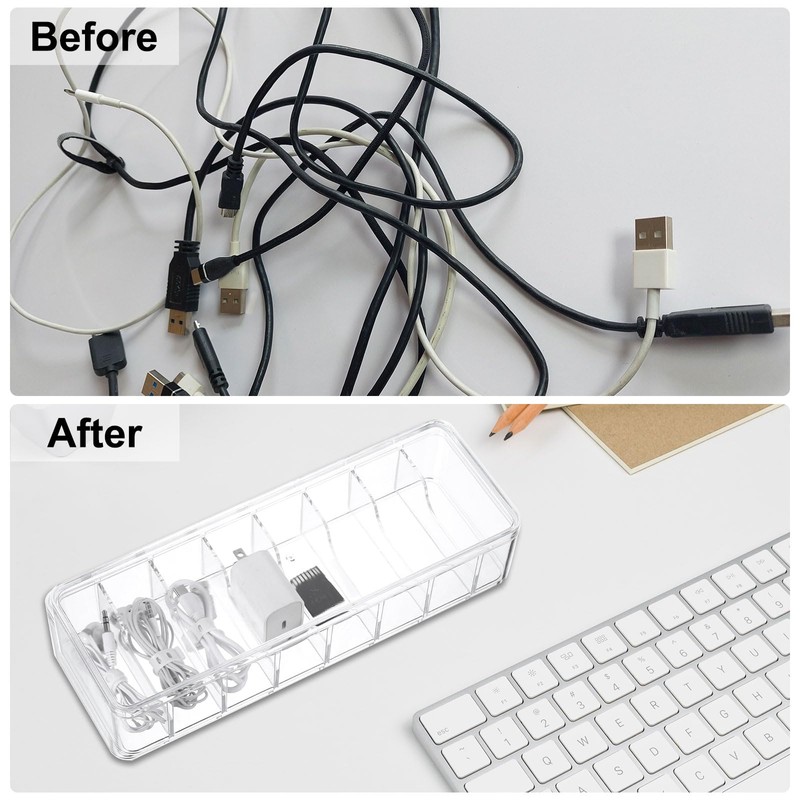 sourcing map Cable Storage Box with Compartments, Cable Organizer Transparent