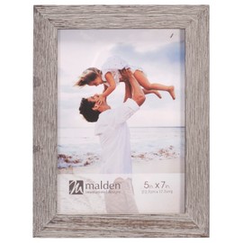 Malden International Designs 5x7 Gray Distressed Linear Picture Frame