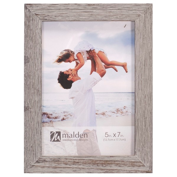 Malden International Designs 5x7 Gray Distressed Linear Picture Frame