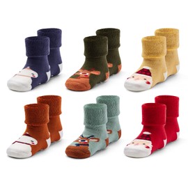 Zestonie Infant Baby Boys Winter Warm Socks Baby Non Slip Socks with Grips for Baby Girls Full Terry Christmas Socks 6 Pack 6-12 Months