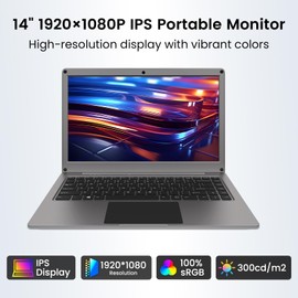 ELECROW 14 Inch Portable Monitor with Keyboard, Lapdock 1080P FHD IPS Display with Built-in Battery, USB C External Computer Monitors Compatible with Raspberry Pi, Phone, Mini PC, Mac, Game Console