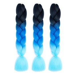 Braiding Hair Ombre Blue 24 Inch Braid Hair Extensions Hot Water Setting High Temperature Synthetic Fiber(C9-3Packs)