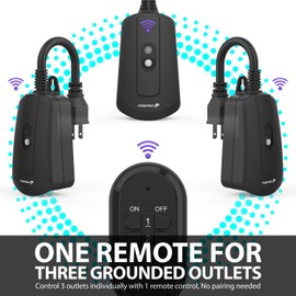 Fosmon Outdoor Wireless Remote Control Outlet, Heavy Duty Waterproof Electrical Plug-in Light Switch, 3-Prong, 100ft Range, Grounded, 3 Receivers, 1 Remote - UL Listed