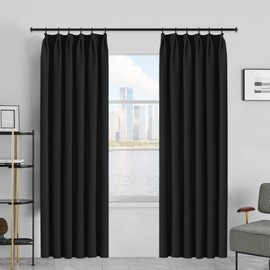 MAIHER 99% Blackout Pleated Curtain with Tieback, Window Treatment Panel Energy Efficient Black Pinch Pleated Drape for Living Room, 84 Inches Long Curtain (1 Panel, 38" W x 84" L)