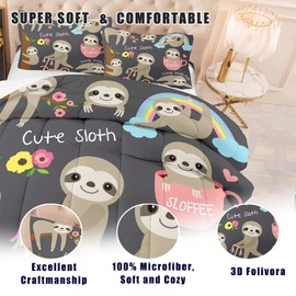 NINENINE Sloth Comforter Bedding Set Queen for Boys Girls,3D Cute Sloth in Energy Saving Mode by Huging Trees Sleeping Bedding Set,Soft Microfiber Reversible Quilt with Matching Pillowcase#5001
