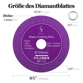 Pack of 3 Glass Cutter, Thin Diamond Disc, 125 mm x 22.23 mm, Saw Blade, Wheel Cutting Disc for Angle Grinder, Flex Discs for Thick Glass, Ceramic, Marble Cutting Grinding