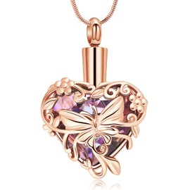 Hearbeingt Butterfly Urn Necklaces for Ashes Crystal Heart Cremation Jewelry Stainless Steel Ash Pendant for Human/Pets Memorial Necklace Keepsake Jewelry with Fill Tool