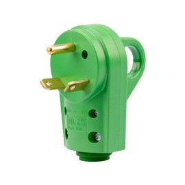 Mandark 30Amp RV Plug, Heavy Duty NEMA TT-30P Replacement Male Plug Adaptor, 125V Camper Electrical Power Connector with Ergonomic Grip Handle, Compatible with Caravans, Trailers（Male/Green）