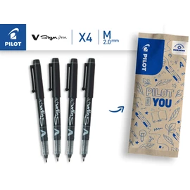PILOT V-Sign Pen Fibre-Tip Pen (Black), Pack of 4